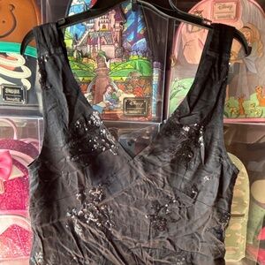 Zara Sequin Camisole Black Flower Top Women Size Large